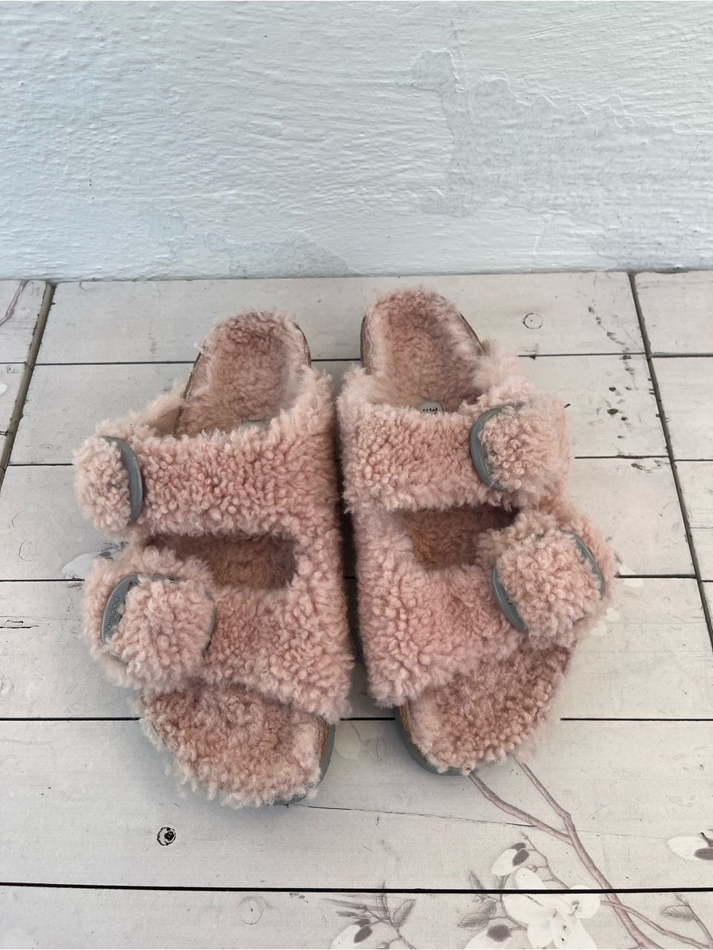 Papillio Pink Shearling Slide Sandals